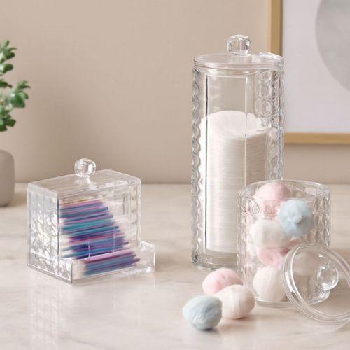 3'lü Mika Kristal Plastik Organizer Seti - Kulak Pamukluk, Makyaj Pamuğu, Mendillik