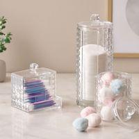 3'lü Mika Kristal Plastik Organizer Seti - Kulak Pamukluk, Makyaj Pamuğu, Mendillik