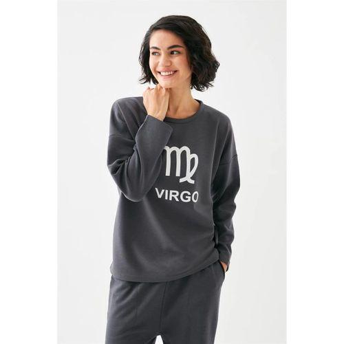 Kadın Füme Başak Burcu Oversize 2 İplik Eşofman Ev Giyim Takımı
