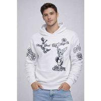 Erkek 3 İplik Pamuklu Kapüşonlu Baskılı SweatShirt Hoodie - Beyaz