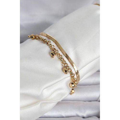 316L Çelik Gold Renk Dorika ve İtalyan Zincirli Model Kadın Bileklik