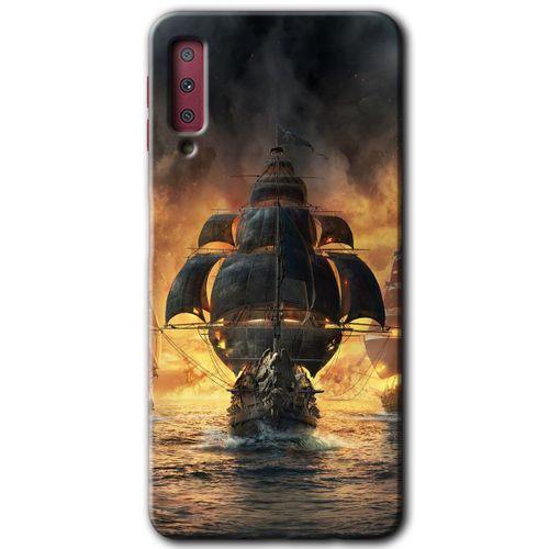 Galaxy A7 2018 Kılıf HD Desen Baskılı Arka Kapak - Siyah İnci + Kırılmaz Cam