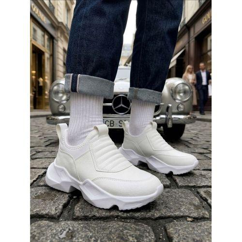 BA0402 Bağcıksız Rahat Yüksek Taban Beyaz Erkek Spor Yarım Bilek Bot