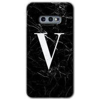 Samsung Galaxy S10e Kılıf Baskılı Kapak - Siyah Mermer Desenli V Harfi + 5D Tam Kaplayan Cam