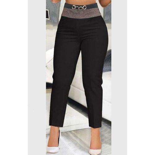 Kadın Yüksek Bel önden Taşlı Ve Tokalı Ithal Krep Pantolon