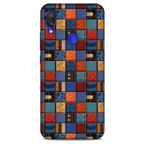 Xiaomi Redmi Note 7 Kılıf Patchwork (16) Kalın Kılıf Turuncu Mavi