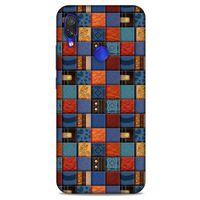 Xiaomi Redmi Note 7 Kılıf Patchwork (16) Kalın Kılıf Turuncu Mavi