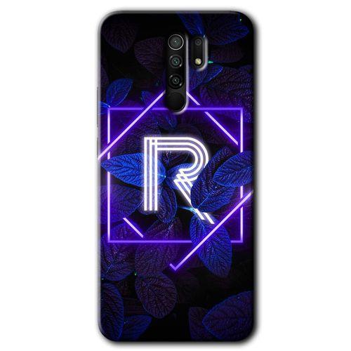 Xiaomi Redmi 9 Kılıf Baskılı Kapak - Dark Neon Yaprak R Harfi + 5D Tam Kaplayan Cam