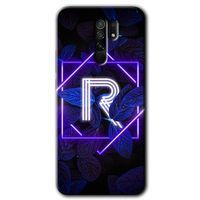 Xiaomi Redmi 9 Kılıf Baskılı Kapak - Dark Neon Yaprak R Harfi + 5D Tam Kaplayan Cam