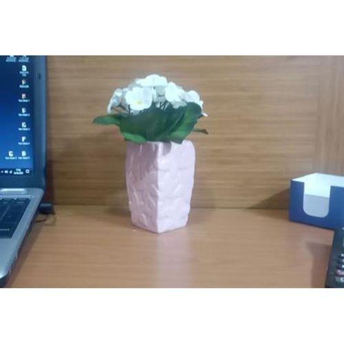 2 Adet Vazo Dahil,Vazoda Çiçek,Beyaz Yapay Çiçek,Vazo Dekoratif Çiçekli Pembe 7X7X17Cm