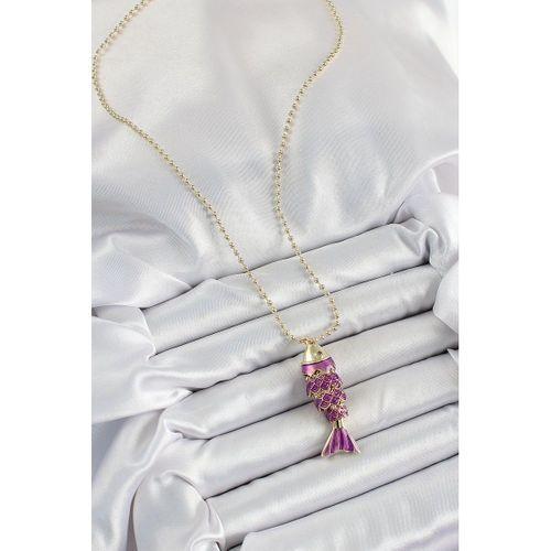 Pirinç Mor Balık Model Zirkon Taşlı Gold Renk Kadın Kolye