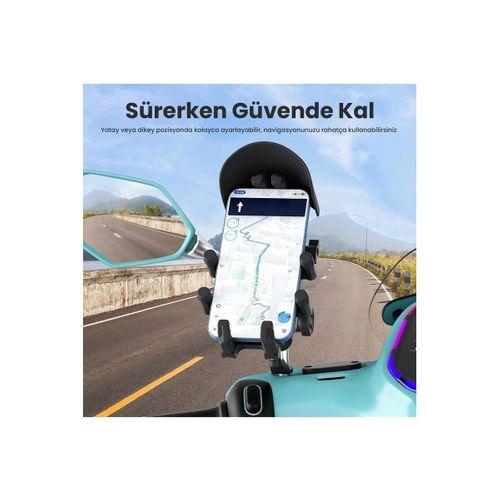 Ayna Bağlantılı Güneş Ve Yağmur Korumalı 360° Derece Ayarlanabilir Motosiklet Telefon Tutucu