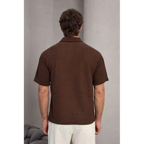 Aretus Şönil Kumaş Regular Fit Tek Düğmeli Polo Yaka Erkek T-Shirt - Kahve