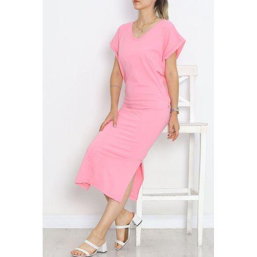 V Yaka Süprem Elbise Pembe