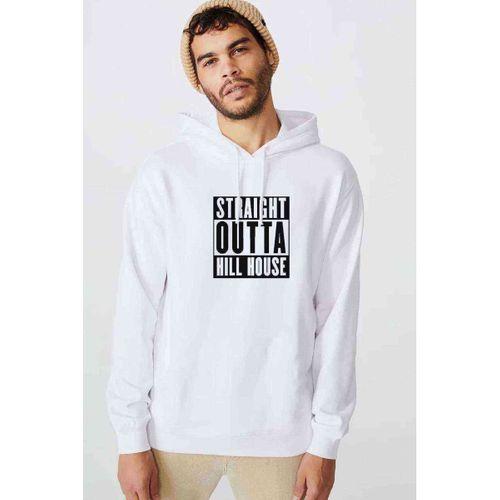 The Haunting Of Hill House Straight Outta Hill House Baskılı Beyaz Erkek Kapşonlu Sweatshirt Uz