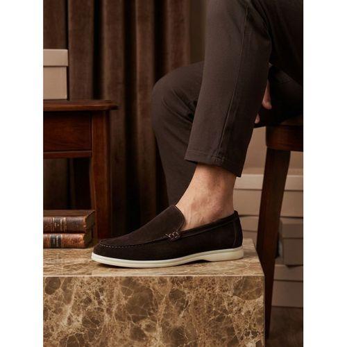 BA0252 %100 İçi Dışı Hakiki Deri Erkek Kahverengi Süet Casual Loafer Termo Taban Ayakkabı