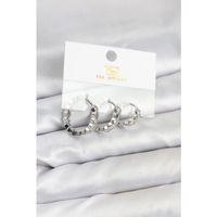 Pirinç Gümüş Renk Zirkon Taşlı Petek Halka Model YSX Trio Küpe Seti