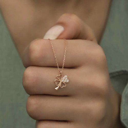 Lucky Life 925 Ayar Gumuss  Rose Kalpli Dört Yapraklı Yonca Lucky Life Lucky Life Kadın Kolye