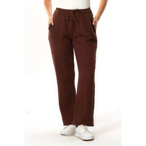 Beli Lastikli Multi Çift Cepli Müslin Kadın/Erkek Unisex Yazlık Pantolon Kahve Khv