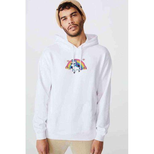 Unicorn Rainbow Baskılı Beyaz Erkek Kapşonlu Sweatshirt