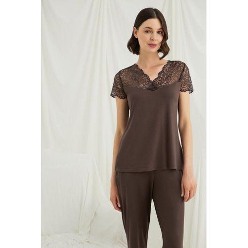 Kısa Kollu Ve Dantelli V Yaka Pijama Takımı