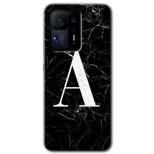 MRCİLETİSİM Xiaomi Mi Mix 4 Kılıf HD Desen Baskılı Arka Kapak+Temperli Cam - Siyah Mermer Desenli A Harfi