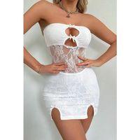 Beyaz Dantel İşlemeli Göğüs Dekolteli Seksi 5081