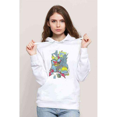Mtv Baskılı Beyaz Kadın Kapşonlu Sweatshirt
