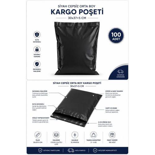 Siyah Cepsiz Orta Boy Kargo Poşeti 30x37+5 Cm 100 Adet