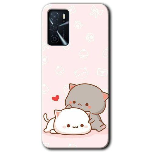 Oppo A16 Kılıf HD Desen Baskılı Arka Kapak - Kedi Aşkı + Kırılmaz Cam