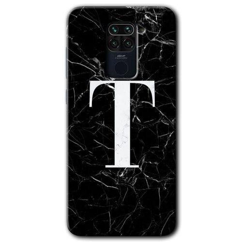 Redmi Note 9 Kılıf HD Desen Baskılı Arka Kapak - Siyah Mermer Desenli T Harfi