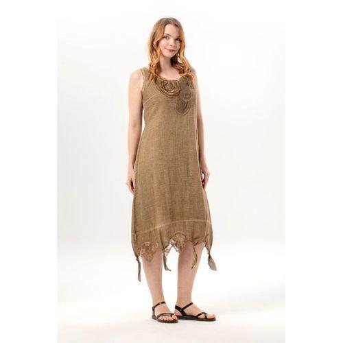 Kolsuz Gece Yuvarlak Yaka Otantik Poplin Midi Boy Elbise Toprak Tprk