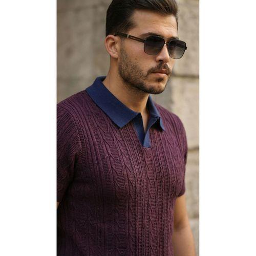 Erkek Desenli Kısa Kollu Triko Tişört - %100 Pamuk Akrilik