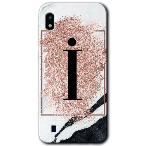 Samsung Galaxy A10 HD Baskılı Kılıf + 9D Tam Ekran Koruyucu - Pembe Mermer Desenli İ Harfi