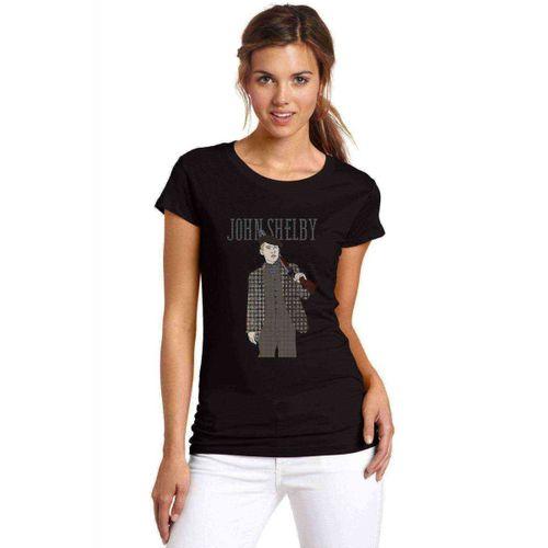 Peaky Blinders John Shelby İllustration Baskılı Siyah Kadın Tshirt