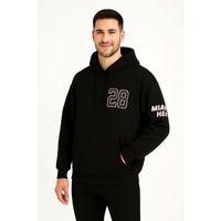 Üç İplik Kapüşonlu Ön Ve Arka Baskılı SweatShirt Hoodie - Siyah