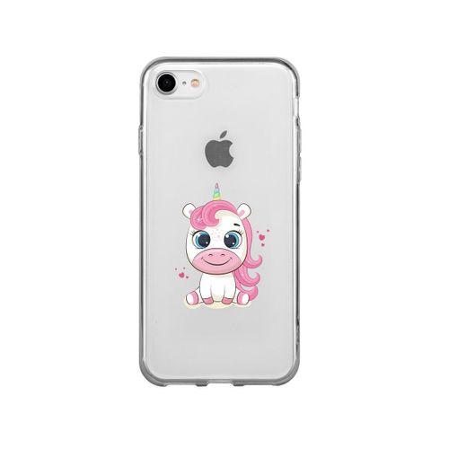 iPhone 7 Pembe Unicorn Desenli Premium Şeffaf Silikon Kılıf
