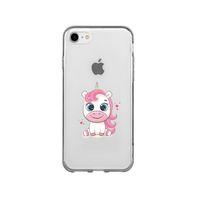 iPhone 7 Pembe Unicorn Desenli Premium Şeffaf Silikon Kılıf