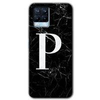 BeRa Aksesuar Realme 8 Pro Kılıf Baskılı Kapak - Siyah Mermer Desenli P Harfi +Tam Kaplayan Mat Seramik