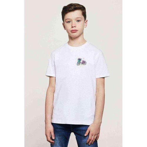 Bisiklet Sulu Boya Göğüs Baskılı Unisex Çocuk Beyaz t-shirt