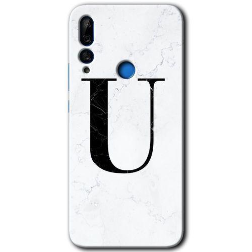 Potkal Hediye Fabrikası Huawei P Smart Z HD Baskılı Kılıf + 9D Tam Ekran Koruyucu - Beyaz Mermer Desenli U Harfi