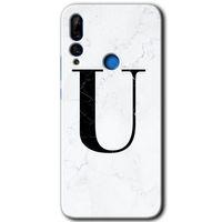 Potkal Hediye Fabrikası Huawei P Smart Z HD Baskılı Kılıf + 9D Tam Ekran Koruyucu - Beyaz Mermer Desenli U Harfi