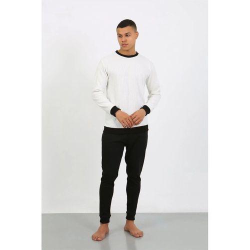 Erkek Uzun Kol Manşetli Paça Penye Pijama Takımı Beyaz