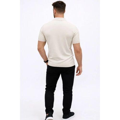 Erkek Yazlık Triko Tişört Kısa Kol Polo Yaka Düğmeli T-Shirt - Krem