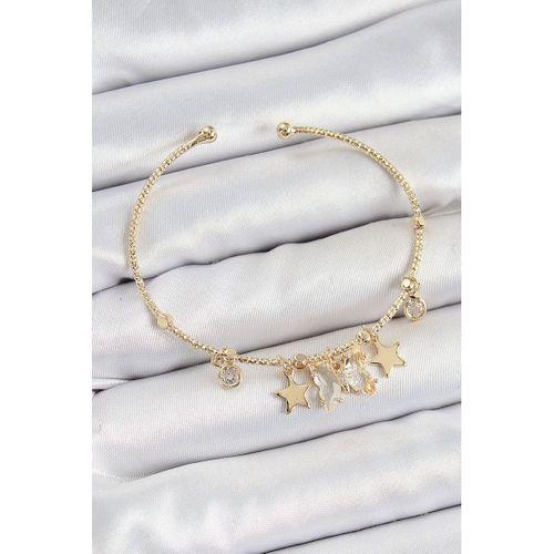 Pirinç Zirkon Taşlı Kelebek Ve Yıldız Model Gold Renk Charm Bileklik