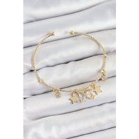 Pirinç Zirkon Taşlı Kelebek Ve Yıldız Model Gold Renk Charm Bileklik