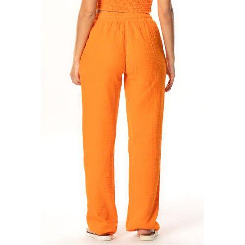 Müslin Beli Bağcıklı Çift Cepli Kadın Yazlık Pantolon Turuncu Trnc