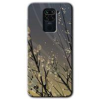 MRCİLETİSİM Xiaomi Redmi Note 9 Kılıf Baskılı Kapak - Branches Flowers + 5D Tam Kaplayan Cam