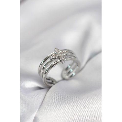 Gümüş Renk Zirkon Taşlı Yonca Model Kadın Yüzük