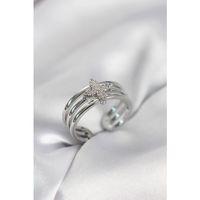 Gümüş Renk Zirkon Taşlı Yonca Model Kadın Yüzük